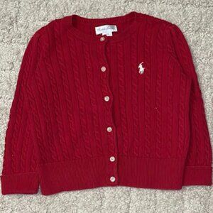 Ralph Lauren Baby Cable Knit Button-Up Sweater – Red, 24M